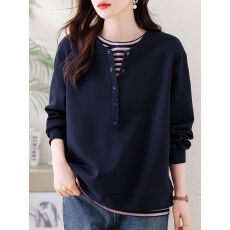 批发时尚条纹假两件卫衣女2025年秋冬新款休闲宽松小个子时髦<b class='q'>气质</b>上衣