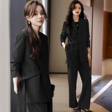 批发大嫂同款2025春<b class='q'>秋</b>新款大码胖mm宽松减龄阔腿裤两件套西装套装女