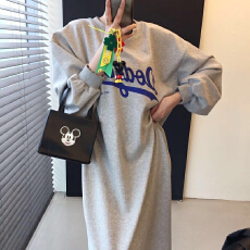批发250g# 大<b class='q'>卫衣</b>冬季加绒加厚设计感字母<b class='q'>卫衣</b>裙侧边口袋慵懒风<b class='q'>连衣裙</b>