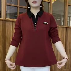 批发德绒翻领宽松<b class='q'>加肥</b><b class='q'>加大</b>假两件长袖秋季时尚拼接洋气休闲妈妈上衣女