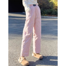 批发冬季新款直筒宽松休闲棉裤纯色高腰松紧腰保暖长棉裤