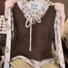 批发大码<b class='q'>胖</b>mm<b class='q'>撞色</b>拼接碎花长袖春秋冬季新款修身两件套上衣