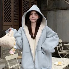 批发麂皮绒复合奥粒绒<b class='q'>外套</b>女加绒加厚连帽上衣2026秋冬新款皮毛一体