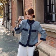 批发新款法式小香风外套女内里充绒加厚蓝色<b class='q'>冬</b>装气质加厚保暖高级感