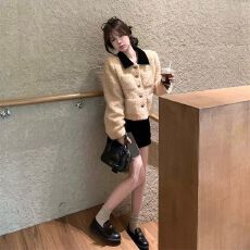 批发内里加厚网红小香风外套小香内胆秋<b class='q'>冬</b>新款法式加厚撞色翻领外套