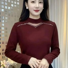 批发洋气半高领长袖t恤女冬季<b class='q'>妈妈</b>装德绒打底衫时尚烫钻大码内搭上衣