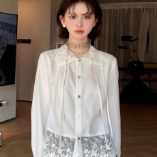 批发2026秋季新款白色法式蕾丝<b class='q'>衬衫女</b>秋季设计感翻领衬衣甜美显瘦上衣