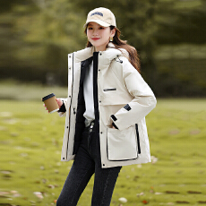 批发实拍佟丽娅<b class='q'>明星</b><b class='q'>同款</b>2025冬羽绒棉服女中长款连帽收腰简约工装外套