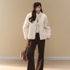 批发H2AN1 STUDIO环保皮皮草大衣皮毛一体外套加厚夹棉百搭上衣女