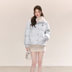 批发QDQD <b class='q'>甜美</b>优雅翻毛领蓝色羽绒服冬季新款90白鸭绒加厚保暖面包服
