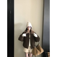 批发'中古欧尼'软糯环保毛毛领高品安心90白鸭绒慵懒感麂皮夹克羽绒<b class='q'>服</b>