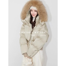 SUK 京都落雪！短款秋冬设计感复古时尚毛领羽绒服外套女