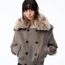 批发可拆卸毛领双排扣<b class='q'>短款</b>呢大衣