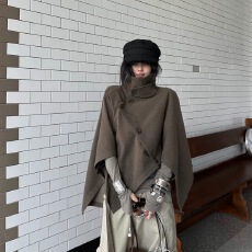 批发斗篷式披肩<b class='q'>毛呢</b><b class='q'>外套女</b>秋宽松立领短款大衣外套