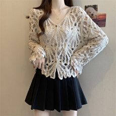 批发实拍实价钩花镂空新款<b class='q'>针织</b>开衫女春季波西米亚度假风长袖上衣<b class='q'>罩衫</b>