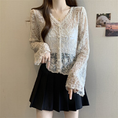 批发实拍实价 波西米亚风夏季防晒衣钩花镂空衬衣