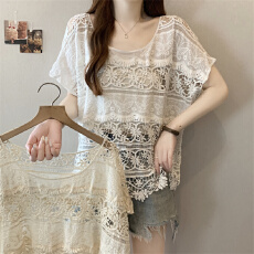 批发实拍实价法式钩花镂空<b class='q'>针织衫</b>女2026夏季新款叠穿短袖外搭罩衫上衣