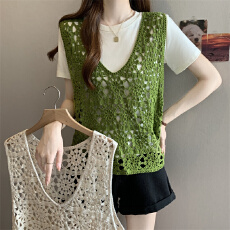 批发实拍实价 法式钩花镂空马甲背心2026<b class='q'>夏</b>季超好看外搭罩衫叠穿上衣