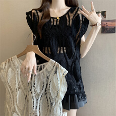 批发实拍实价 小众设计2026新款镂空钩花背心女宽松无袖短款坎肩上衣