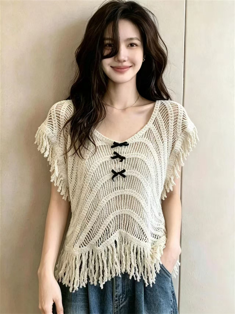 大码镂空针织开衫马甲女夏季设计感叠穿背心无袖上衣   服裝批發女裝批發服飾貨源