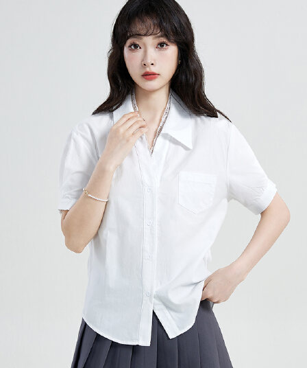 실사 프랑스식 레이스 조각 레트로 셔츠 여성용 짧은 소매 2026 년 여름 새로운 경력 저항 주름 흰 셔츠