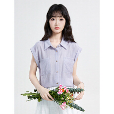 批发实拍2026年紫色气质通勤无袖<b class='q'>衬衫</b>女夏季法式温柔慵懒风<b class='q'>宽松</b>上衣