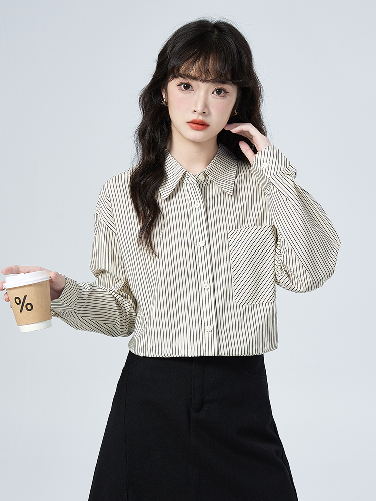 2026 실사 검정색 스트라이프 여성 셔츠 숙련 된 있음 질감 니스 직장 출퇴근 면접 맨위