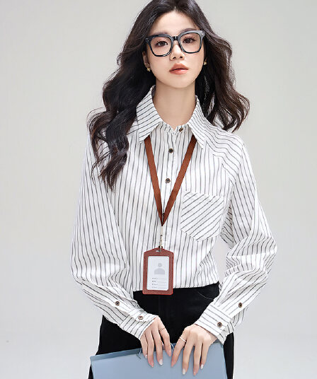 실사 2026 스트라이프 긴팔 여성 셔츠 가을 새로운 루즈핏 인사이드 가져 가라. 슈퍼 잘 생긴 캐주얼 맨위