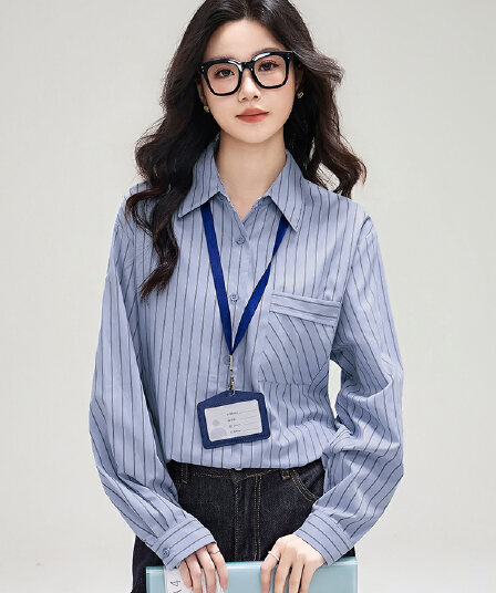 실사 플러시 센스 스트라이프 막대기 가방 셔츠 봄 새로운 디자인 센스 루즈핏 캐주얼 긴팔 셔츠