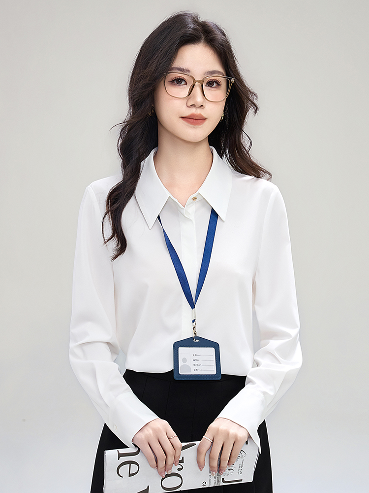 실사 새로운 고급 레트로 새틴 흰 셔츠 여성 디자인 센스 긴팔 맨위 경력 품격 쉬폰 셔츠