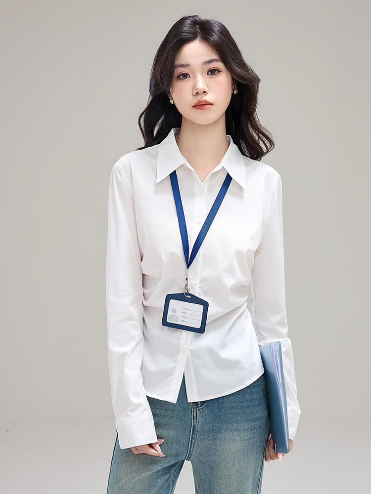 실사 프랑스식 레트로 스타일 긴팔 여성 셔츠 2026 년 봄 새로운 경력 몸매 가꾸기 디자인 센스 작은 대중 맨위