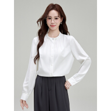 批发2025实拍蓝色立领<b class='q'>衬衫</b>女秋季新款通勤白<b class='q'>衬衣</b>长袖