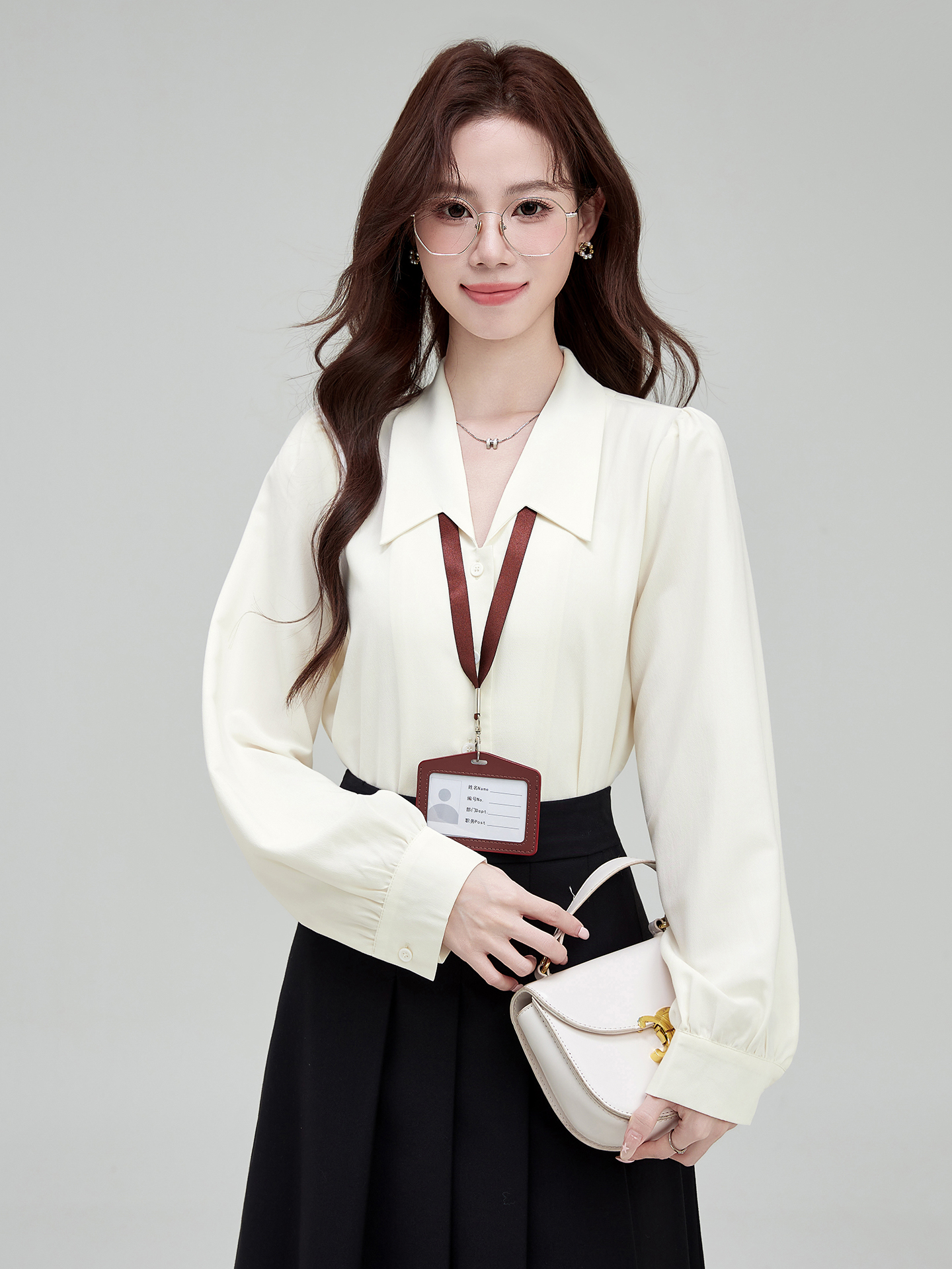 2026 실사 새로운 파란색 긴팔 여성 셔츠 가을 경력 출퇴근 작은 셔츠 프랑스식 맨위 면접 셔츠