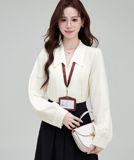 2026 실사 새로운 파란색 긴팔 여성 셔츠 가을 경력 출퇴근 작은 셔츠 프랑스식 맨위 면접 셔츠