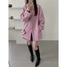 批发【送包】<b class='q'>甜美</b>气质羊毛大衣女娃娃领中长款小个子双面绒毛呢外套冬