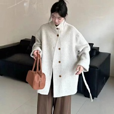 批发系带双面羊毛<b class='q'>大衣</b><b class='q'>女士</b>秋冬新款小个子短款宽松单排扣立领<b class='q'>羊绒</b>外套