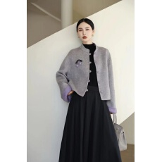 批发2025新中式百搭双面<b class='q'>羊绒</b><b class='q'>大衣</b><b class='q'>女士</b>国风短款小个子圆领显瘦毛呢外套