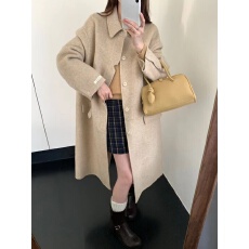 批发高级感减龄双面<b class='q'>羊绒</b><b class='q'>大衣</b><b class='q'>女士</b>秋冬小个子韩系羊毛中长款毛呢外套