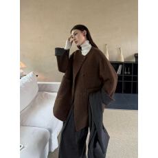 批发慵懒廓形宽松羊毛+羊驼绒斗篷式手工双面呢大衣女<b class='q'>中长款</b>厚外套