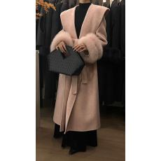 批发女神大衣25秋冬狐狸毛袖双面羊绒高级设计感<b class='q'>中长款</b>毛呢子外套超美
