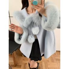 批发2531-38韩版气质显瘦翻领狐狸毛领双面羊毛大衣<b class='q'>中长款</b>毛呢外套女