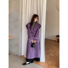 批发白露霜2025新款双面呢羊绒大衣女秋冬狐狸毛高级感<b class='q'>中长款</b>毛呢外套