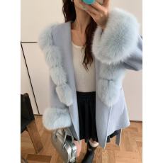 批发粉色<b class='q'>双面</b>羊毛<b class='q'>大衣</b>冬季高级感气质名媛富家千金狐狸毛短款毛呢外套