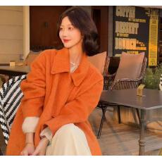 批发韩系大码橙色长款毛呢外套女秋冬2025新款polo领风衣保暖呢子<b class='q'>大衣</b>