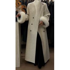 批发2025年<b class='q'>秋</b>冬袖口狐狸毛双面羊毛大衣女立领长款收腰显瘦羊毛呢外套