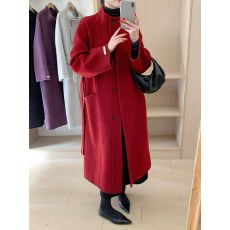 批发韩系高级感<b class='q'>双面</b><b class='q'>羊绒</b><b class='q'>大衣</b>女法式气质立领宽松中长款羊毛呢外套6619