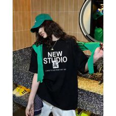 批发韩国东大门秋季新款美式复古时尚印花短袖T恤女休闲百搭显瘦上衣