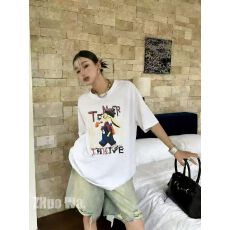 批发韩国东大门秋季新款美式复古时尚印花短袖T恤女休闲百搭显瘦上衣