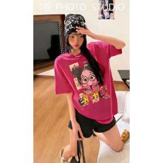 批发韩国东大门秋季新款美式复古时尚印花短袖T恤女休闲百搭显瘦上衣