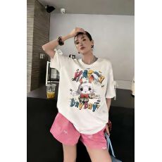 批发韩国东大门秋季新款美式复古时尚印花短袖T恤女休闲百搭显瘦上衣